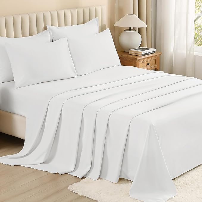 Litanika Comforter Full Size Set White - 7 Pieces Bed in a Bag Full Bedding Comforter Sets, Plain Lightweight Bed Set with Comforter, Sheets, Pillowcases & Shams