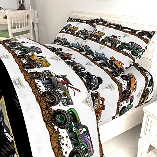 Monster Jam Full Size Comforter Set 5 Piece Kids Bedding for Boys, Black