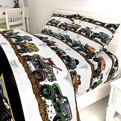 Monster Jam Full Size Comforter Set 5 Piece Kids Bedding for Boys, Black