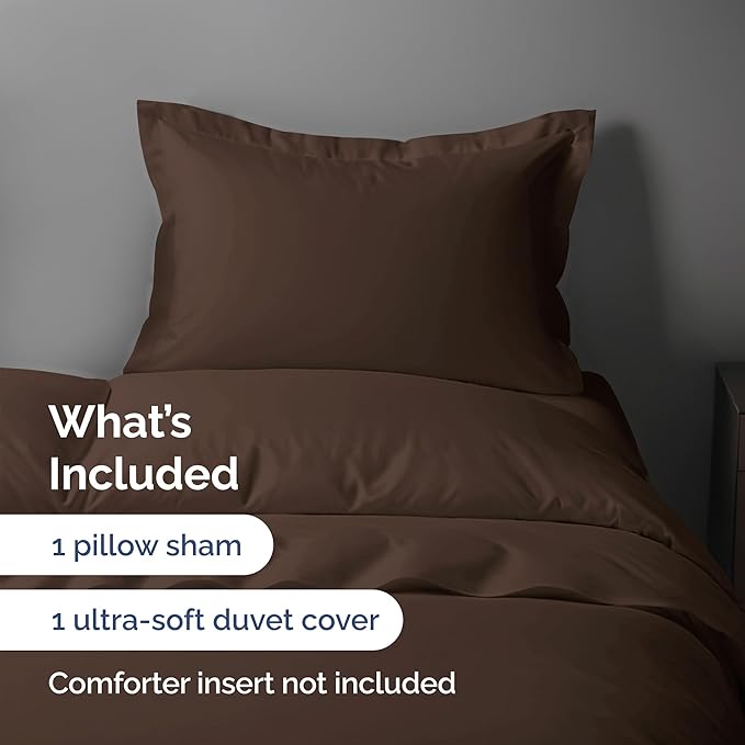 Duvet Cover Twin/Twin XL Size Set - Extra Soft Twin/Twin XL Duvet Cover 68" x 90" with 1 Pillow Sham - Hotel Luxury, Easy Care, Fade Free w/ Zipper Closures & Ties - Comfy, Cozy & Breathable (Brown)
