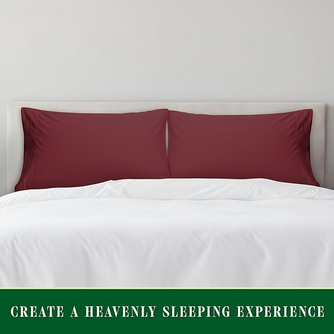 Elegant Comfort Luxury Ultra-Soft 2-Piece Pillowcase Set - 1500 Premium Hotel Quality Microfiber Double Brushed - Wrinkle Resistant, King Size, Burgundy