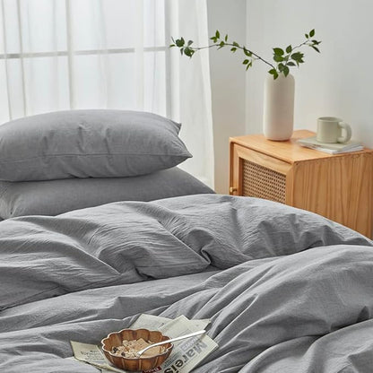 FACE TWO FACE Bedding Duvet Cover Set100% Washed Cotton Duvet Cover Linen Like Textured Breathable Durable Soft Comfy (California King, Light Grey)