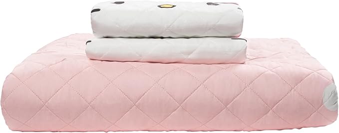 Jay Franco Hello Kitty Pink Stripes & Hearts Full/Queen Size Quilt & Sham Set - Super Soft Lightweight Bedspread Set