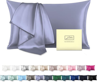 Natural Mulberry Silk Pillowcase for Hair and Skin Queen Size 20"X30" Pillow Case with Hidden Zipper Soft Breathable Smooth Cooling Silk Pillow Covers for Sleeping (Grayish Blue,Queen,1Pcs)