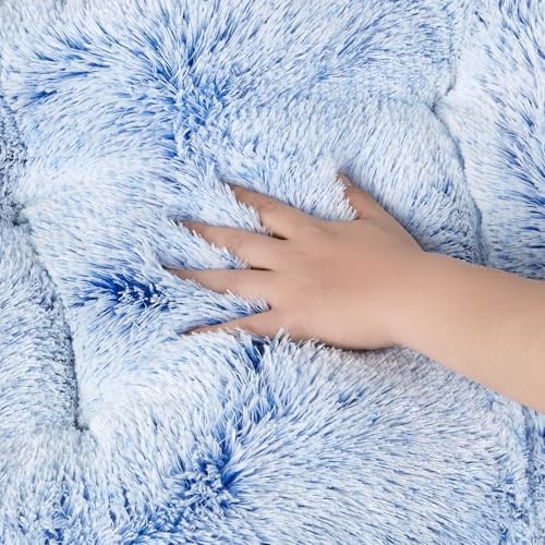 EHEYCIGA Fluffy Dog Crate Bed for Small Dogs, Plush Crate Pad, Blue