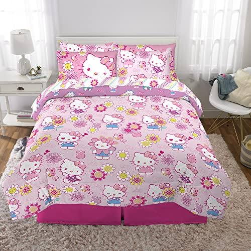 Franco Kids Bedding Super Soft Comforter and Sheet Set with Sham, 7 Piece Full Size, Hello Kitty(Prints may vary)