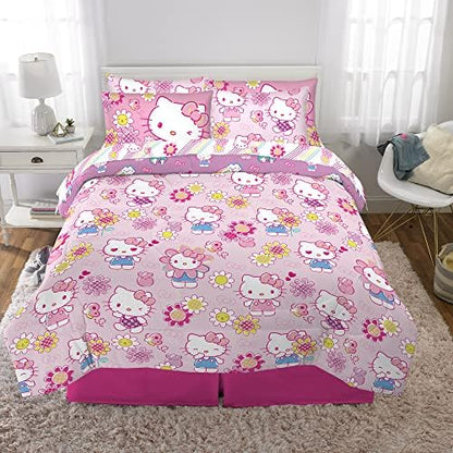 Franco Kids Bedding Super Soft Comforter and Sheet Set with Sham, 7 Piece Full Size, Hello Kitty(Prints may vary)