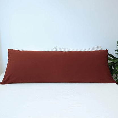 MooMee Body Pillow Cover Pillowcase with Zipper 100% Washed Cotton Linen Like Textured Breathable Durable Soft Comfy (Solid Fired Brick Red, 21”x54”, 1PC)