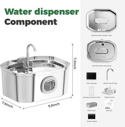 Cat Water Fountain, Apauk 108oz/3.2L Silent cat Water Fountain Stainless Steel, Cat Fountain, Automatic Pet Water Fountain,Dog Bowl, Controllable Blue Light - (6 Filters& 6 Sponges)