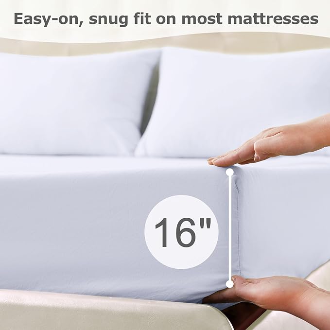 Full Size Bed Sheet Set - 4 Piece Soft Microfiber Sheets with Deep Pockets, Cooling Technology, and Wrinkle-Free Pillowcase. Hotel-Quality, Durable Bedding, Brilliant White