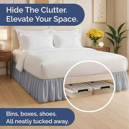 Bedskirt King Size Ruffle - 18 inch Drop Dust Ruffle Bed Skirt with Platform - Soft, Easy Fit, Premium Hotel Quality - Wrinkle, Fade & Shrink Resistant - for Women, Men, Kids and Teens - Steel Blue