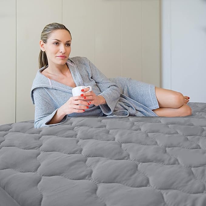 Queen Mattress Protector Pad Waterproof Quilted, Breathable & Cooling Queen Size Mattresses Protector Cover Fitted with Deep Pocket Up to 14", (Gray)