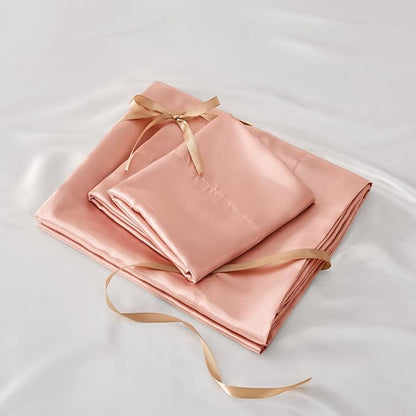BEDELITE Satin Sheets Twin Size Bed Set, Luxury Soft Coral Pink Silky Sheets for Hair and Skin, Similar to Silk Bed Sheets Set 3 Pieces with 1 Deep Pocket Fitted Sheet, 1 Flat Sheet, and 1 Pillowcase