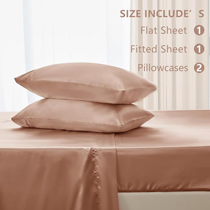 CozyLux Satin Sheets Full Size Sheets - 4 Piece Silky Full Size Bed Sheets, Luxury Salmon Pink Full Bed Set with Smooth and Soft Microfiber, Includes 1 Fitted Sheet, 1 Flat Sheet and 2 Pillowcases