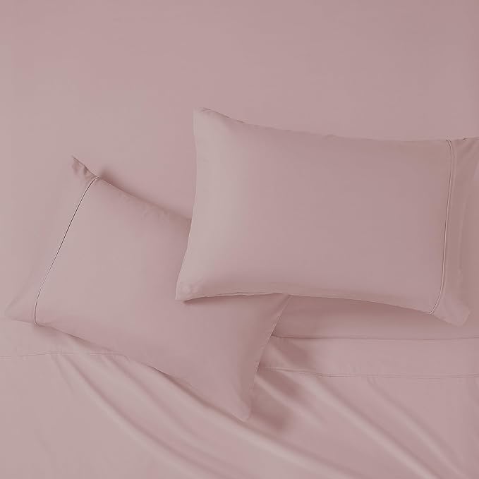 Modern Threads Soft Microfiber Solid Sheets - Luxurious Microfiber Bed Sheets - Includes Flat Sheet, Fitted Sheet with Deep Pockets, & Pillowcases Cameo Rose Queen