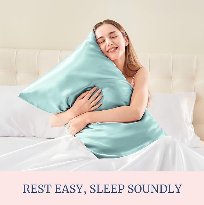 BEDELITE Satin Pillowcase for Hair and Skin, Super Soft Similar to Silk Pillow Cases 4 Pack with Envelope Closure, Cooling Pillowcases for Women Men (20"x30" Queen Size, Blue Grey)