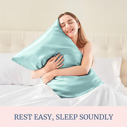 BEDELITE Satin Pillowcase for Hair and Skin, Super Soft Similar to Silk Pillow Cases 4 Pack with Envelope Closure, Cooling Pillowcases for Women Men (20"x30" Queen Size, Blue Grey)