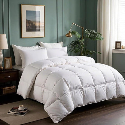 Serta Goose Feathers Down Fiber Comforter Twin Size Duvet Insert,100% Cotton, Hotel Luxury Hypoallergenic Comforter 60oz Extra Warmth 68 x 90 in White