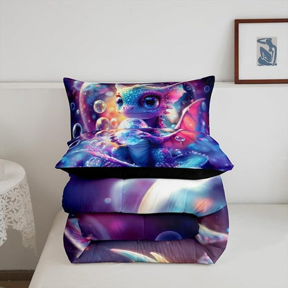 Feelyou Dragon Comforter Set Twin Size Kawaii Comforter for Boys Girls Teens Wild Life Bedding Set Dragon Decor Duvet Set Room Decor Purple Blue Quilt Set