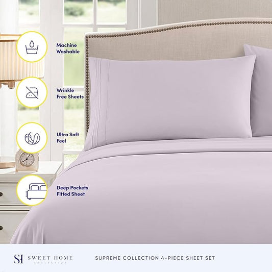 Full Size Sheet Sets - Breathable Luxury Sheets with Full Elastic & Secure Corner Straps Built In - 1800 Supreme Collection Extra Soft Deep Pocket Bedding Set, Sheet Set, Full, Lilac
