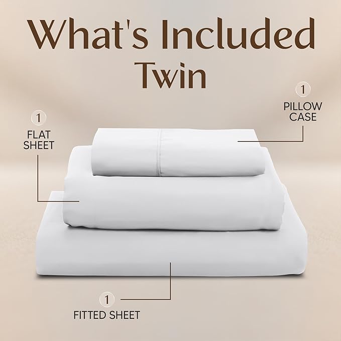 Utopia Bedding Twin Sheet Set – 3 Piece Bed Sheets for Twin Size Bed, Soft and Breathable Microfiber, Includes 1 Fitted Sheet, 1 Flat Sheet and 1 Pillowcase (White)