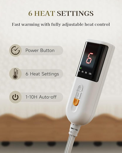 Gotcozy Heated Mattress Pad Twin Size - Electric Mattress Pad Fit up to 15‘’ with 6 Heat Setting & 10 Hour Auto Off ETL Certified Machine Washable(White)