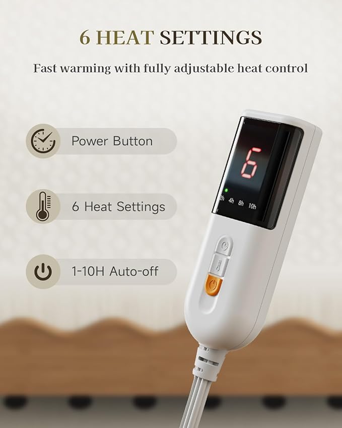 Gotcozy Heated Mattress Pad Twin XL Size - Electric Mattress Pad Fit up to 15‘’ with 6 Heat Setting & 10 Hour Auto Off ETL Certified Machine Washable(White)
