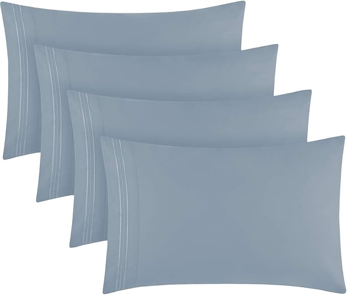 Mellanni Pillow Cases Set - 4 PC Iconic Collection Pillowcases - Hotel Luxury, Extra Soft, Cooling Pillow Covers - Wrinkle, Fade, Stain Resistant (King Size 20" x 40", Blue Hydrangea)