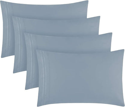 Mellanni Pillow Cases Set - 4 PC Iconic Collection Pillowcases - Hotel Luxury, Extra Soft, Cooling Pillow Covers - Wrinkle, Fade, Stain Resistant (King Size 20" x 40", Blue Hydrangea)