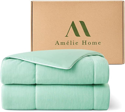 Amélie Home Cooling Comforter Twin Size, Dual-Sided Lightweight Cooling Blanket for Hot Sleepers, Q-Max 0.43 Breathable Cooling Quilt for Night Sweats, 68" x 90", Heather Mint Green