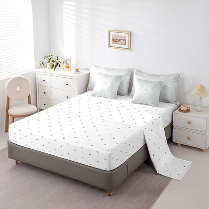 Erosebridal Gothic Damask Bed in a Bag King Size Comforter Set 7 Pieces,Butterfly Skull Bedding Sets Silver White Victorian Floral Goth Sheet Set with Comforter