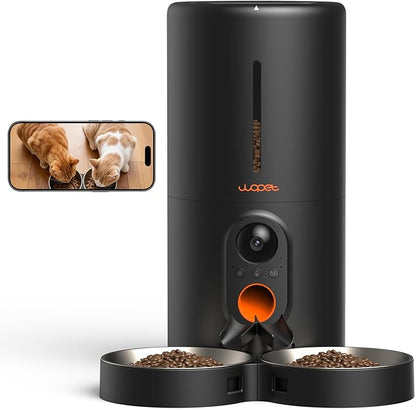 WOPET Automatic Cat Feeder with Camera for Two Cats, 6L Smart Pet Feeder with 1080P HD Video & Night Vision, 5G/2.4G WiFi Cat Dog Feeder, 2-Way Audio, SD Card Storage, Up to 10 Meals per Day