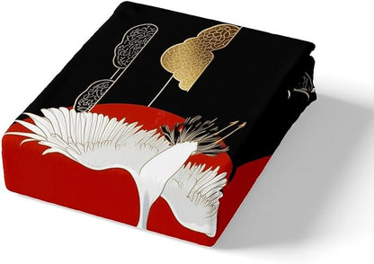 Feelyou Japanese Crane Bedding Set Twin Size Black Gold Ukiyoe Theme Duvet Cover for Adult Kids Boys Girls Asian Anime Comforter Cover Set Wild Animal Bedspread Cover 2Pcs Zipper