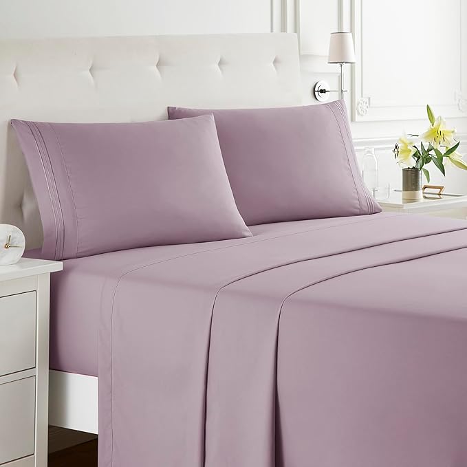 Clara Clark Full XL Bed Sheet Set - Wrinkle, Fade, Stain Resistant, Deep Pocket Sheets - Luxury Soft Bedding Sheets & Pillowcases, Full XL Dusty Purple