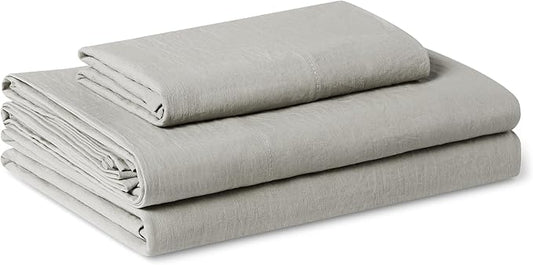 Amazon Basics Twin Bed Sheet, 3-Piece Bedding Set, Double Brushed Microfiber, Ultra Soft, Easy Care, Grey