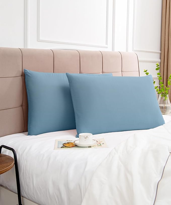 Warmstar Cotton Pillow Cases Queen Size Set of 2, 600 Thread Count Pillowcases 20x30 Inches, Soft Long Staple Cotton Pillowcases Breathable with Envelope Closure, Placid Blue