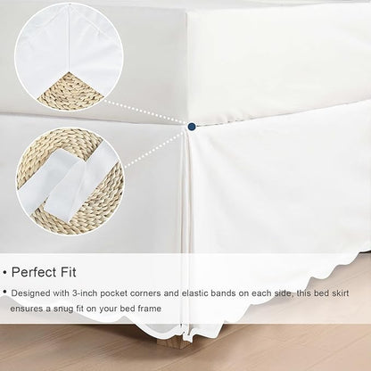 HIG Off-White Chic Full Bed Skirt - Easy Fit Scallop Edge Pleated Bedskirts, 14 Inch Drop Anti-Slip Dust Ruffle, Thick Fabric for Enhanced Privacy, Pre-Washed for Long-Lasting Use(N60022)