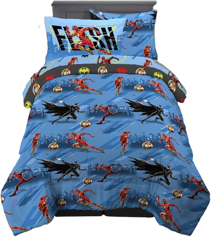 WB The Flash Movie DC Comics Super Soft Comforter and Sheet Set with Sham, 5 Piece Twin Size, (Official Licensed Product) by Franco