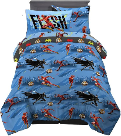 WB The Flash Movie DC Comics Super Soft Comforter and Sheet Set with Sham, 5 Piece Twin Size, (Official Licensed Product) by Franco
