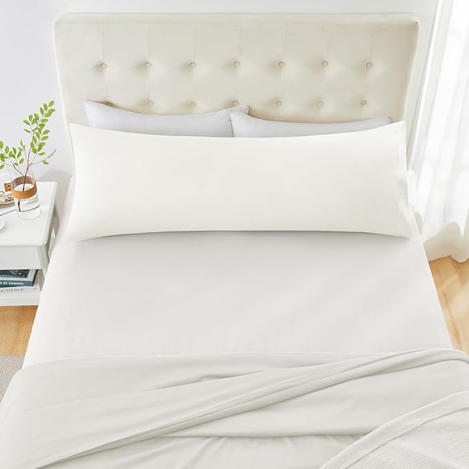 MILVOWOC 2Pcs Brushed Microfiber Body Pillowcases - 20 x 48 Inch, White Pillow Case Set Non Slip Envelope Pillow Cover with Moisture Absorption and Anti-Wrinkle