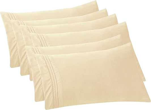 Elegant Comfort 6-PACK Solid Pillowcases 1500 Premium Hotel Quality Microfiber - Smooth Weave, Wrinkle and Stain Resistant, Easy Slip-On, 6-Piece Set, King Pillowcase, Cream