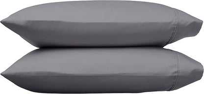 Amazon Basics 400 Thread Count 100% Cotton Pillow Cases, Soft, Wrinkle Resistant, Sateen Weave, Standard Size, 30" x 20", Dark Gray, Set of 2
