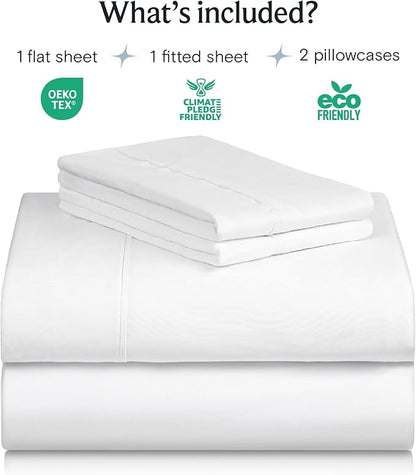 LuxClub 4 PC Full Sheet Set, Deep Pockets Wrinkle Free Cooling Bed Sheets Hotel Bedding for Women, Men, Kids & Teens, Includes 1 Fitted Sheet, 1 Flat Sheet and 2 Pillowcases-Soft White