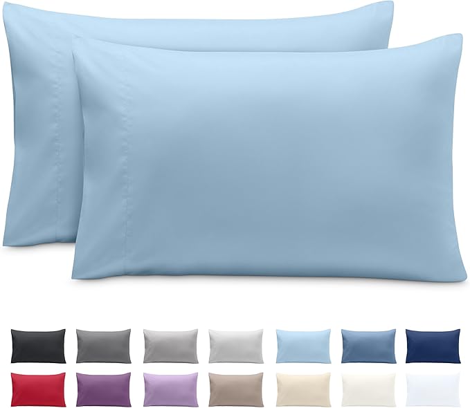 Bare Home Microfiber Pillow Cases - King 20x36 - Cooling Pillowcases - Double Brushed - Easy Care - Envelope Closure (King Pillowcase Set of 2, Light Blue)