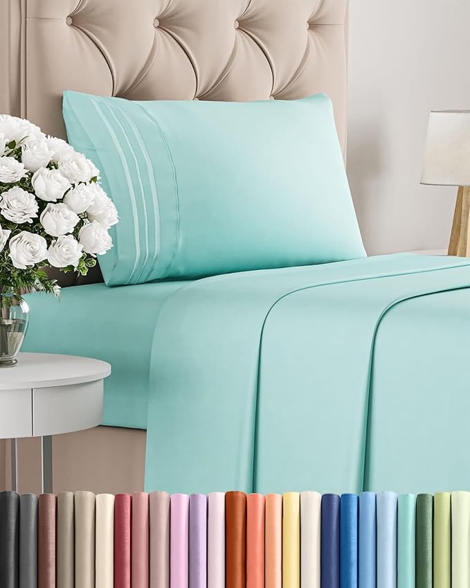 Twin Size 3 Piece Sheet Set - Comfy Breathable & Cooling Bed Sheets Set - Hotel Luxury Bedding for Women, Men, Kids, Teens, Boys & Girls - Deep Pockets, Ultra-Soft, Wrinkle Free - Oeko-Tex - Spa Blue