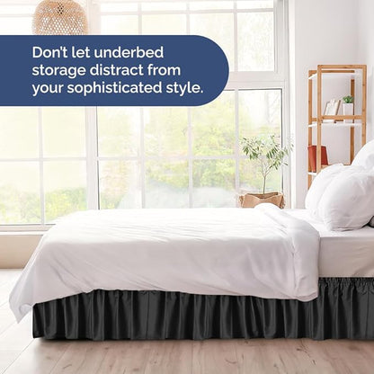 Wrap Around Dust Ruffle Bed Skirt - Black - for Queen Size Beds with 18 Inch Drop - Easy Fit Elastic Strap - Adjustable Pleated Bedskirt w/Brushed Fabric - Wrinkle Free - for Women, Men, Kids & Teens