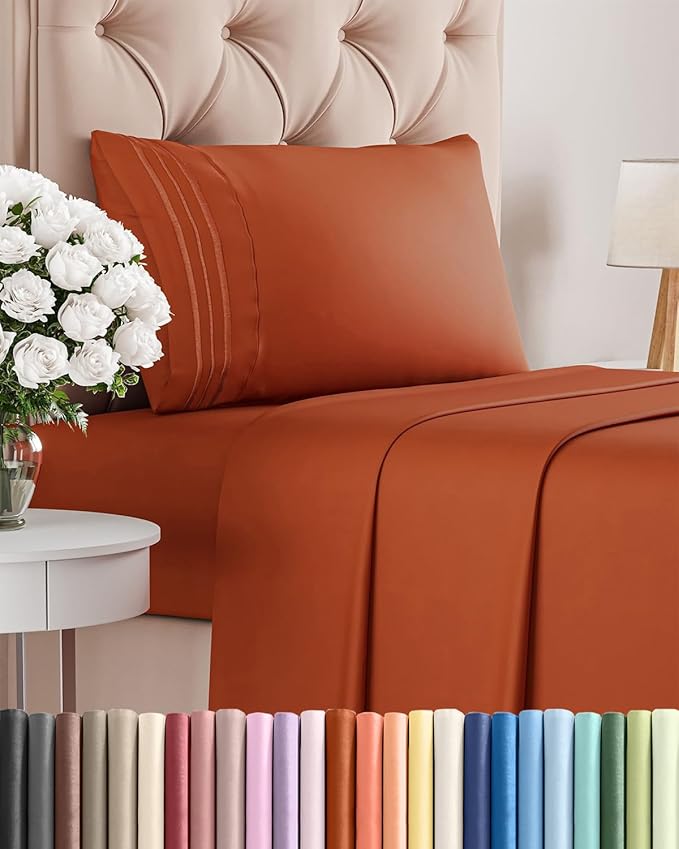 Twin XL Size 3 Piece Sheet Set - Comfy Breathable & Cooling Bed Sheets Set - Hotel Luxury Bedding for Women, Men, Kids, Teens, Boys & Girls - Deep Pockets, Soft, Wrinkle Free - Oeko-Tex - Terracotta