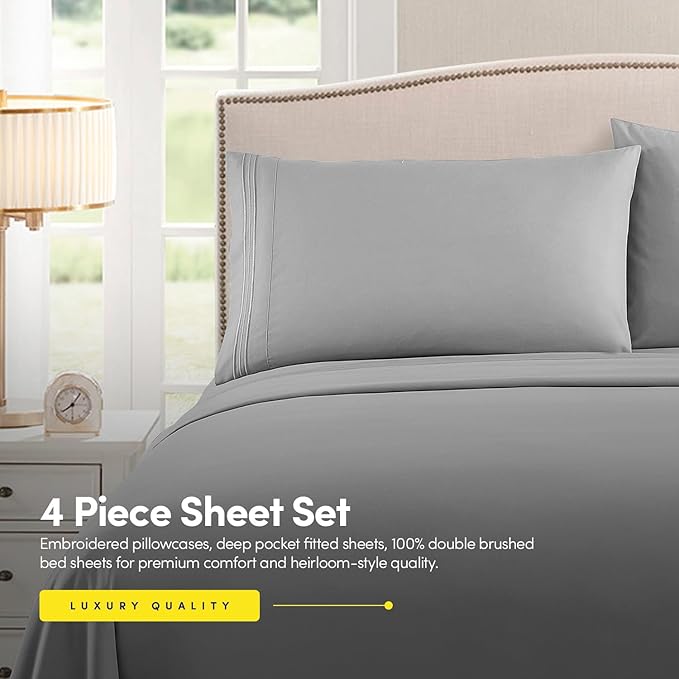1500 Supreme Collection Extra Soft RV Short Queen Sheets Set, Silver - Luxury Bed Sheets Set with Deep Pocket Wrinkle Free Hypoallergenic Bedding, Over 40 Colors, RV Short Queen Size, Silver
