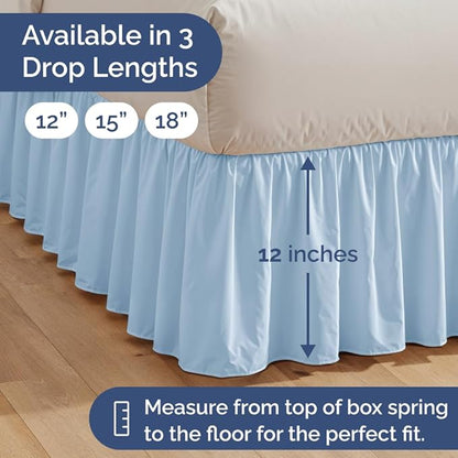 Bedskirt Queen Size Ruffle - 12 inch Drop Dust Ruffle Bed Skirt with Platform - Soft, Easy Fit, Premium Hotel Quality - Wrinkle, Fade & Shrink Resistant - for Women, Men, Kids and Teens - Light Blue