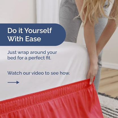 Wrap Around Dust Ruffle Bed Skirt - Red - for King Size Beds with 12 Inch Drop - Easy Fit Elastic Strap - Adjustable Pleated Bedskirt w/Brushed Fabric - Wrinkle Free - for Women, Men, Kids & Teens